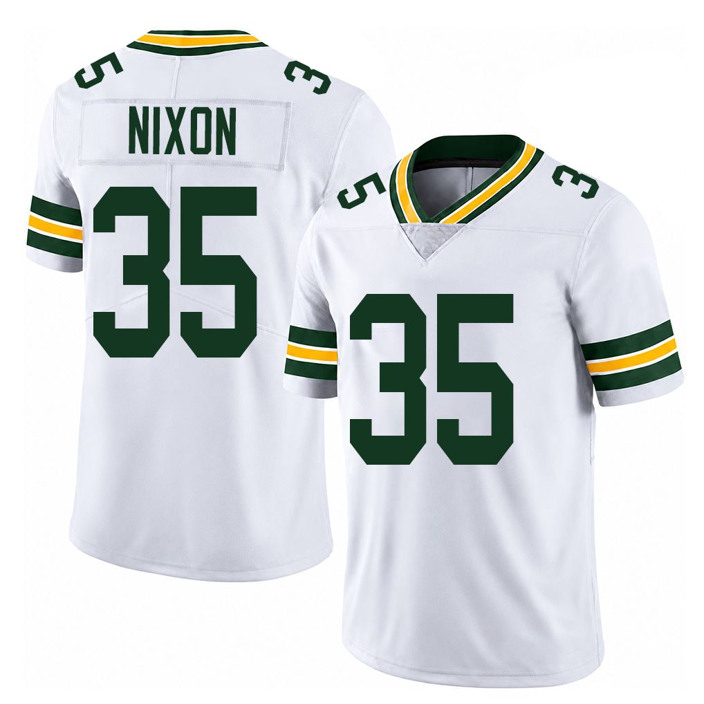 Green Bay #35 Nixon Player Football V Neck Short Sleeve White Jersey Jaden For Men Youth Women Gift