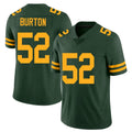 Green Bay #52 Burton Player Football V Neck Short Sleeve Jersey Green Jager For Men Youth Women Gift