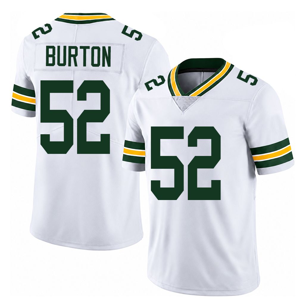 Green Bay #52 Burton Player Football V Neck Short Sleeve White Jersey Jager For Men Youth Women Gift