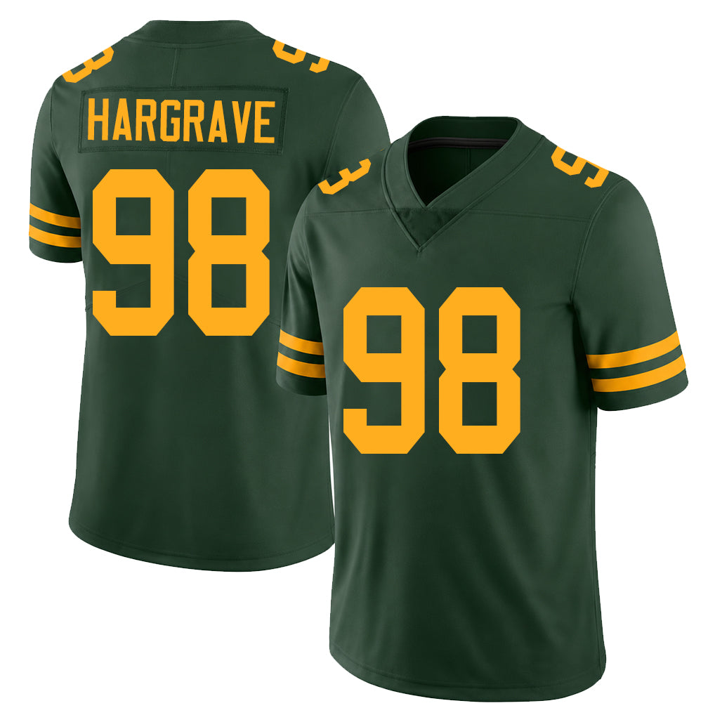 Green Bay #98 Hargrave Player Football V Neck Short Sleeve Jersey Green Javon For Men Youth Women Gift