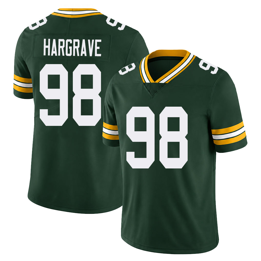 Green Bay #98 Hargrave Player Football V Neck Short Sleeve Green Jersey Javon For Men Youth Women Gift