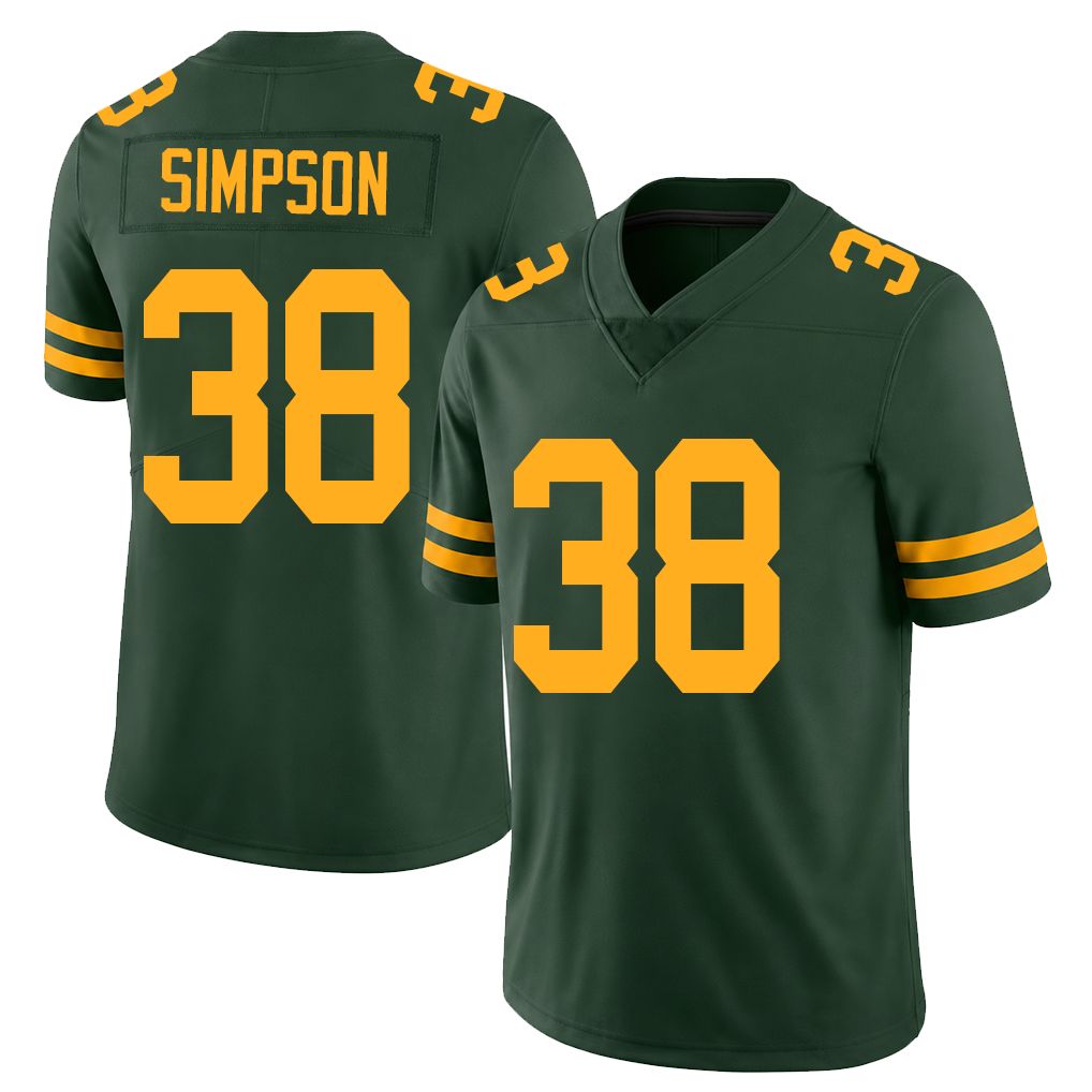 Green Bay #38 Simpson Player Football V Neck Short Sleeve Jersey Green Jaylin For Men Youth Women Gift