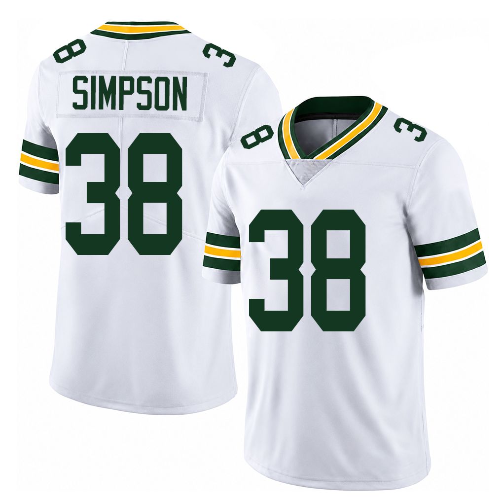Green Bay #38 Simpson Player Football V Neck Short Sleeve White Jersey Jaylin For Men Youth Women Gift