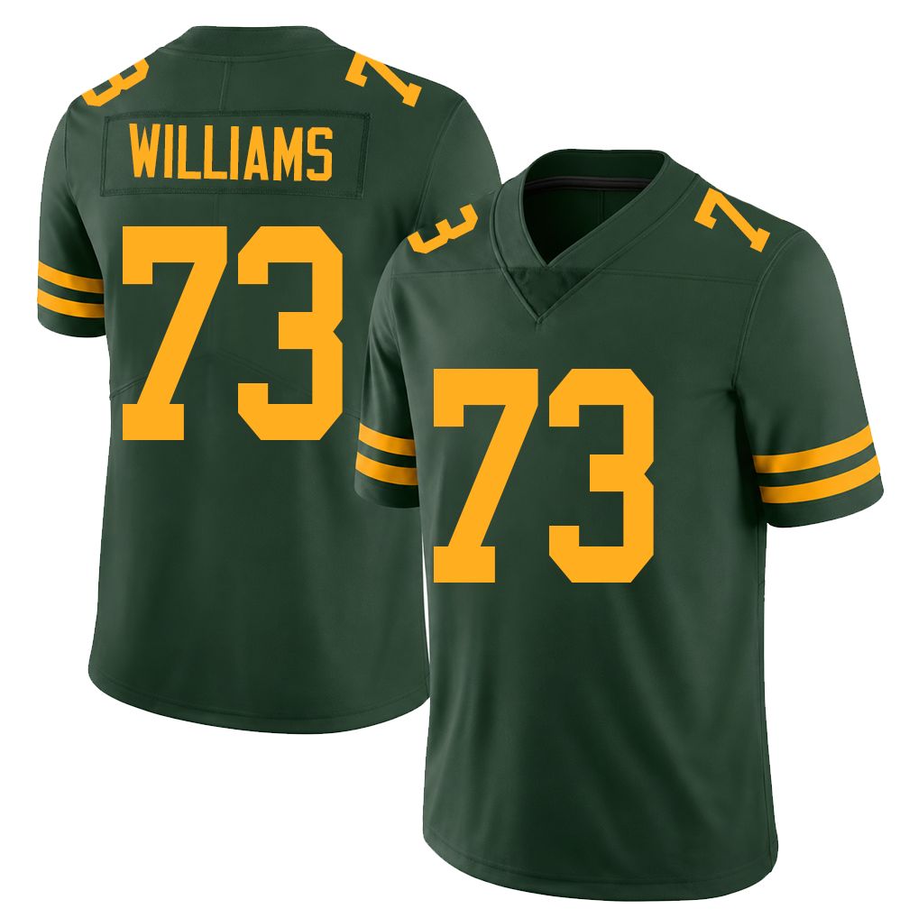 Green Bay #73 Williams Player Football V Neck Short Sleeve Jersey Green John For Men Youth Women Gift