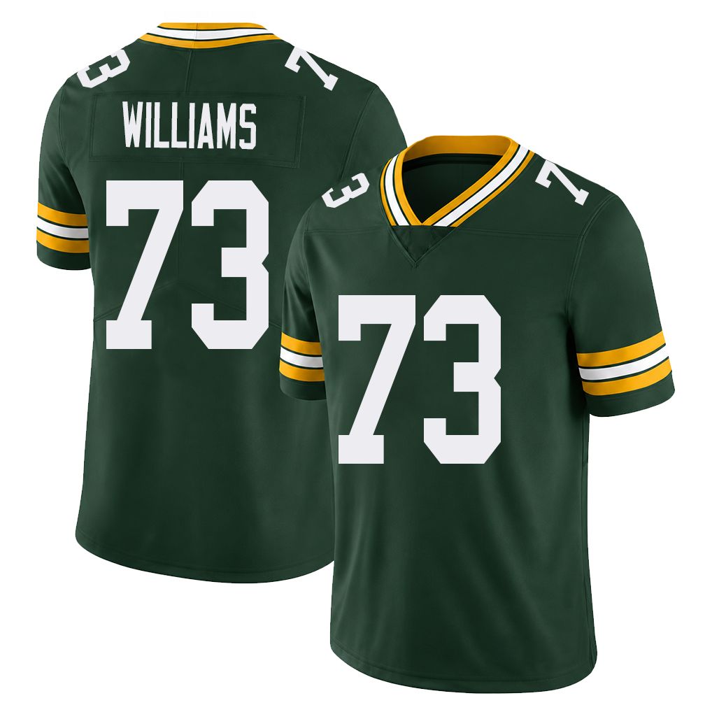 Green Bay #73 Williams Player Football V Neck Short Sleeve Green Jersey John For Men Youth Women Gift