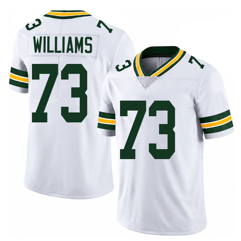 Green Bay #73 Williams Player Football V Neck Short Sleeve White Jersey John For Men Youth Women Gift