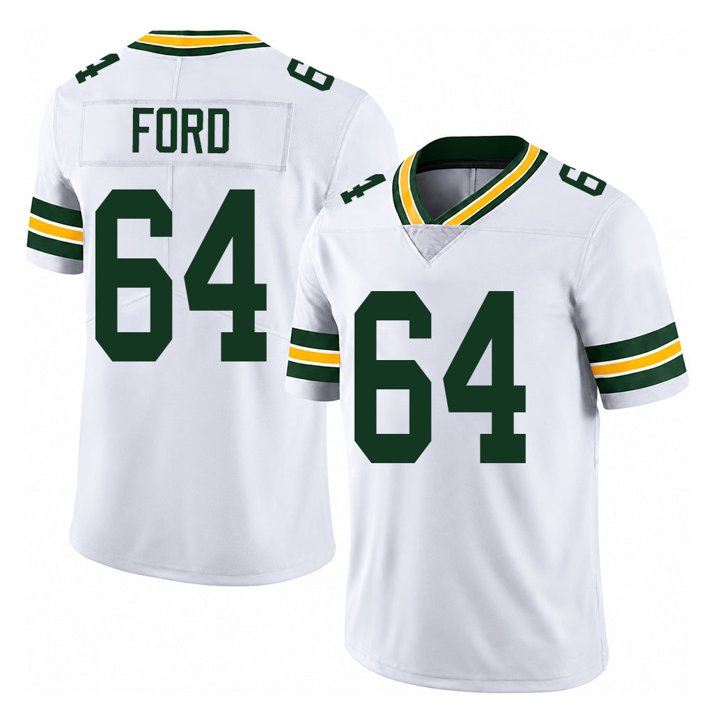 Green Bay #64 Ford Player Football V Neck Short Sleeve White Jersey Jonathan For Men Youth Women Gift