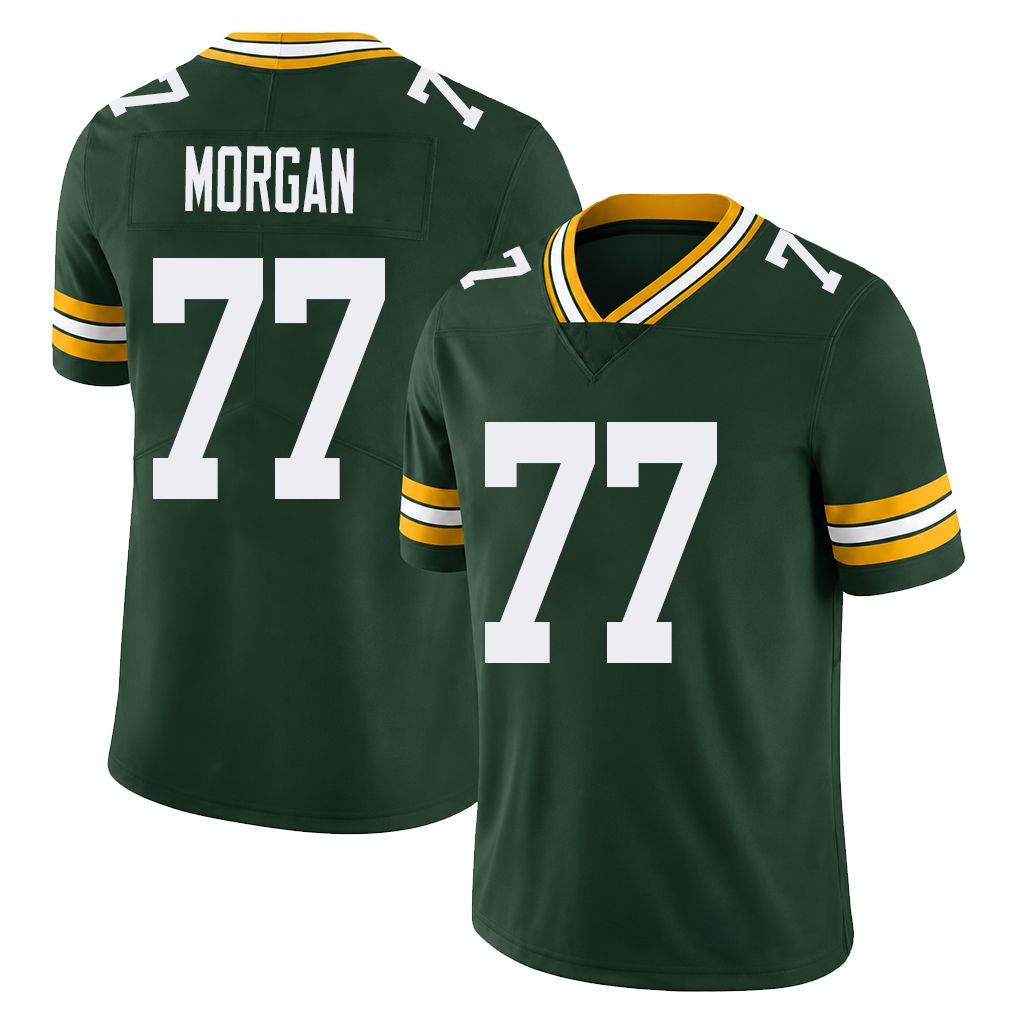 Green Bay #77 Morgan Player Football V Neck Short Sleeve Green Jersey Jordan For Men Youth Women Gift