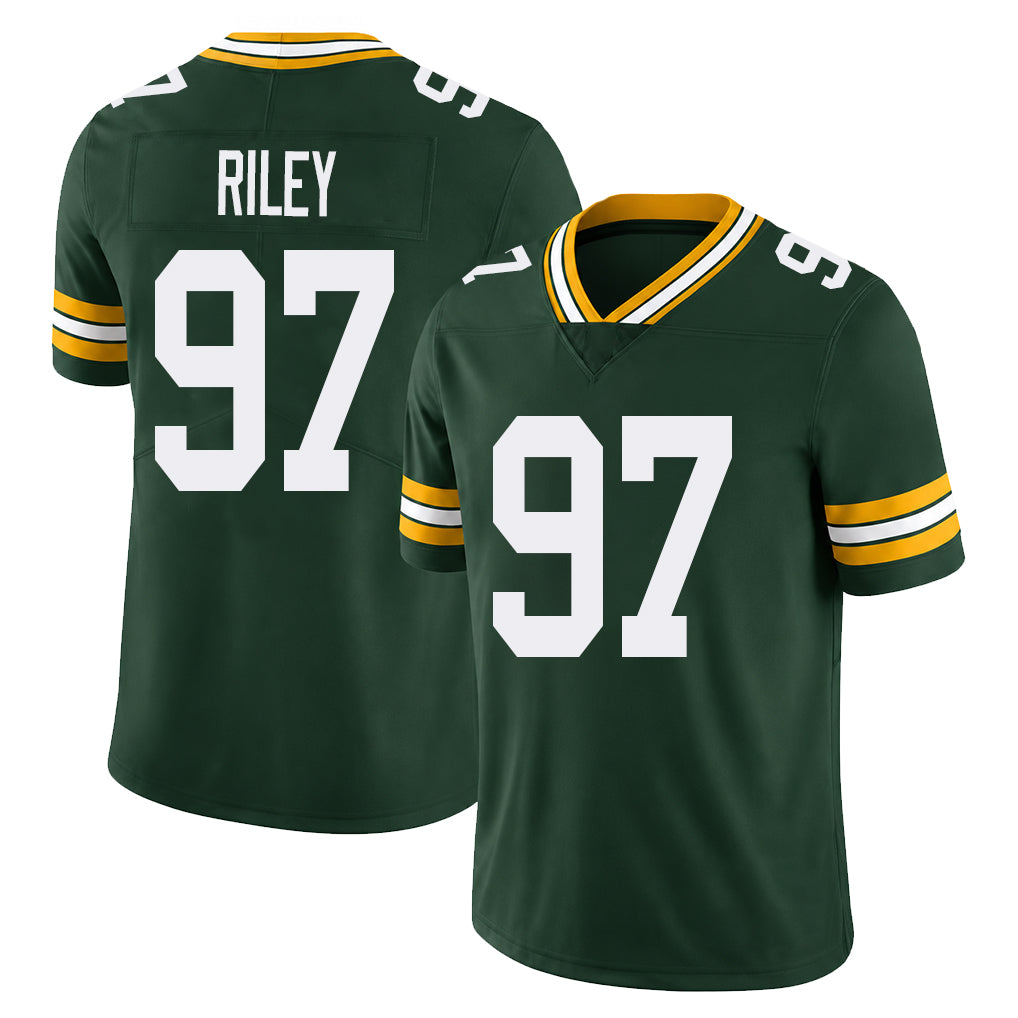 Green Bay #97 Riley Player Football V Neck Short Sleeve Green Jersey Jordon For Men Youth Women Gift