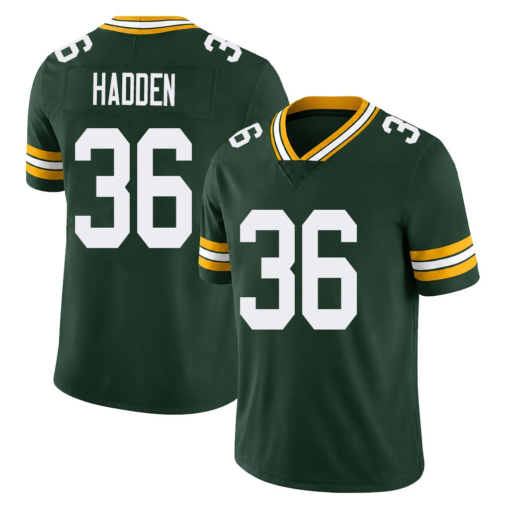 Green Bay #36 Hadden Player Football V Neck Short Sleeve Green Jersey Kamal For Men Youth Women Gift