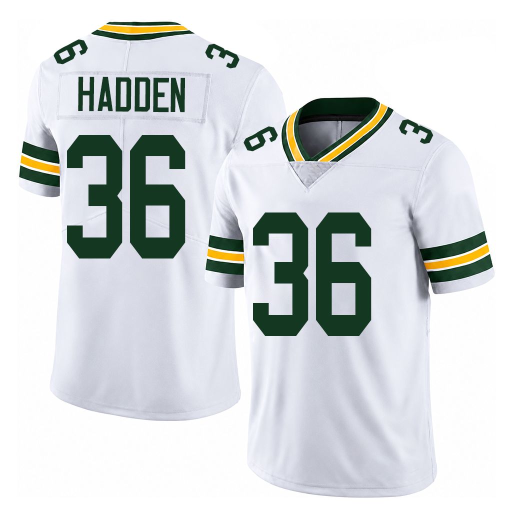 Green Bay #36 Hadden Player Football V Neck Short Sleeve White Jersey Kamal For Men Youth Women Gift