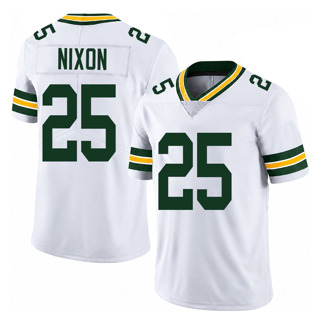 Green Bay #25 Nixon Player Football V Neck Short Sleeve White Jersey Keisean For Men Youth Women Gift