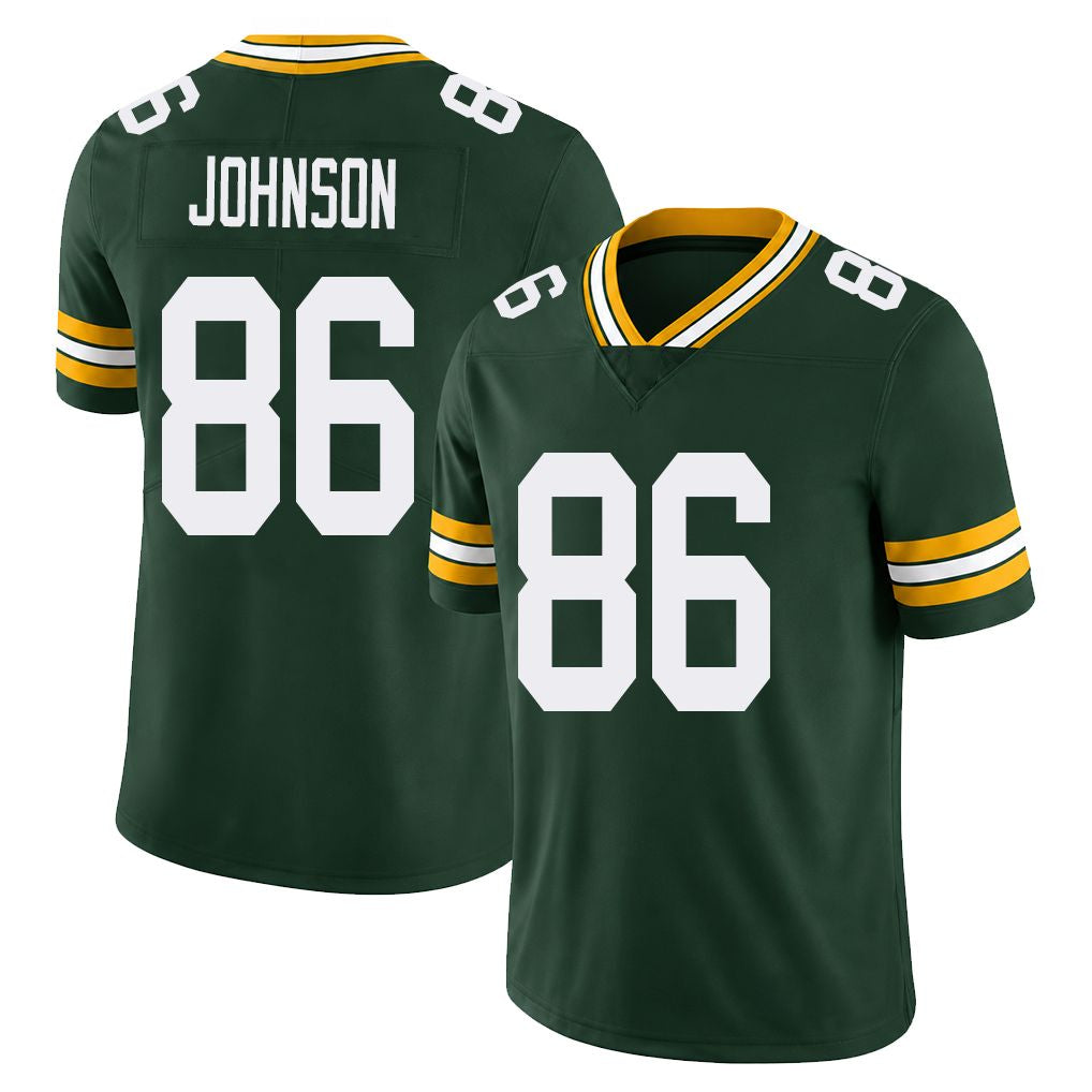 Green Bay #86 Johnson Player Football V Neck Short Sleeve Green Jersey Kisean For Men Youth Women Gift