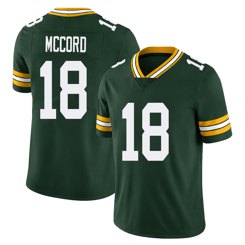 Green Bay #18 McCord Player Football V Neck Short Sleeve Green Jersey Kyle For Men Youth Women Gift