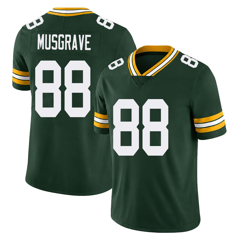 Green Bay #88 Musgrave Player Football V Neck Short Sleeve Green Jersey Luke For Men Youth Women Gift