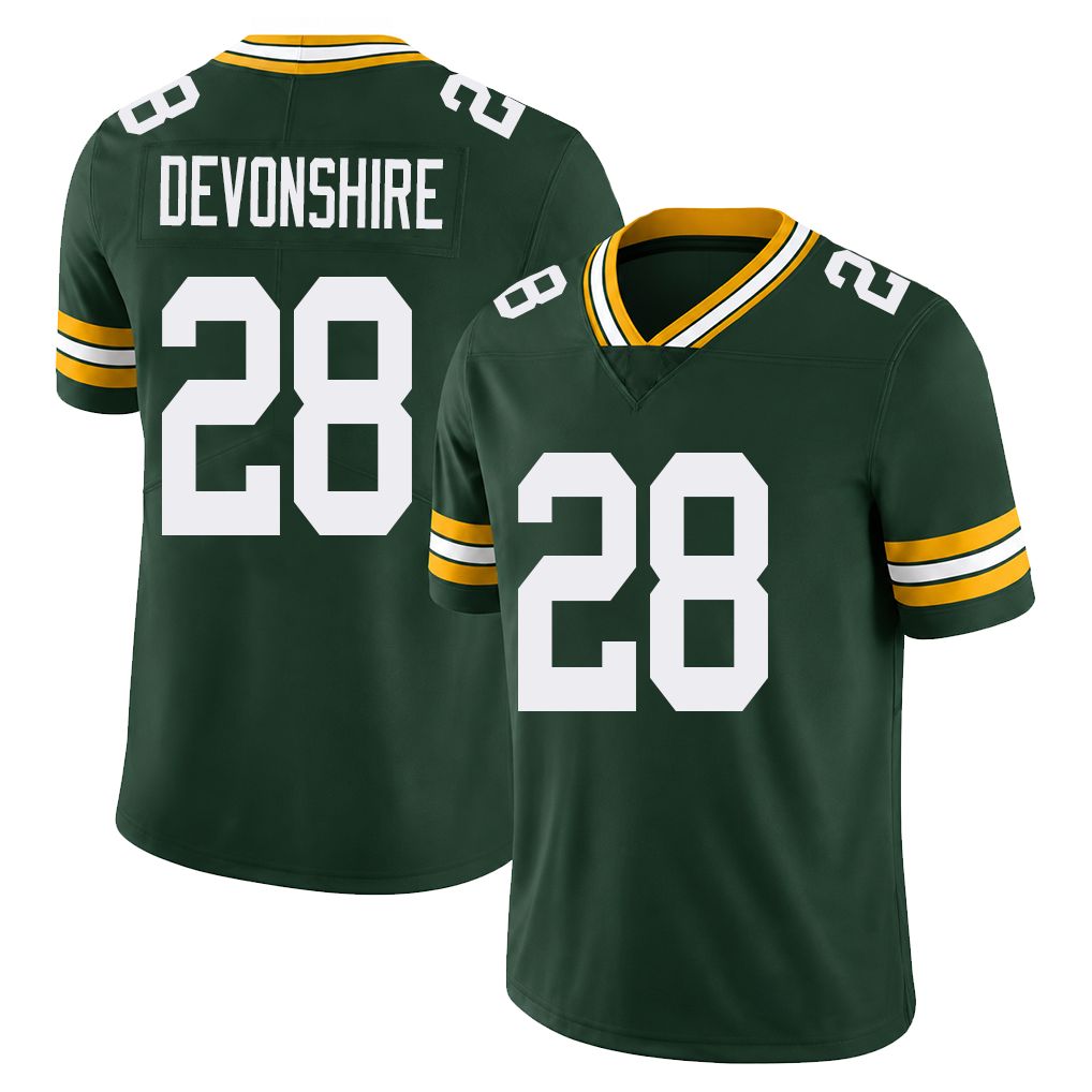 Green Bay #28 Devonshire Player Football V Neck Short Sleeve Green Jersey MJ For Men Youth Women Gift