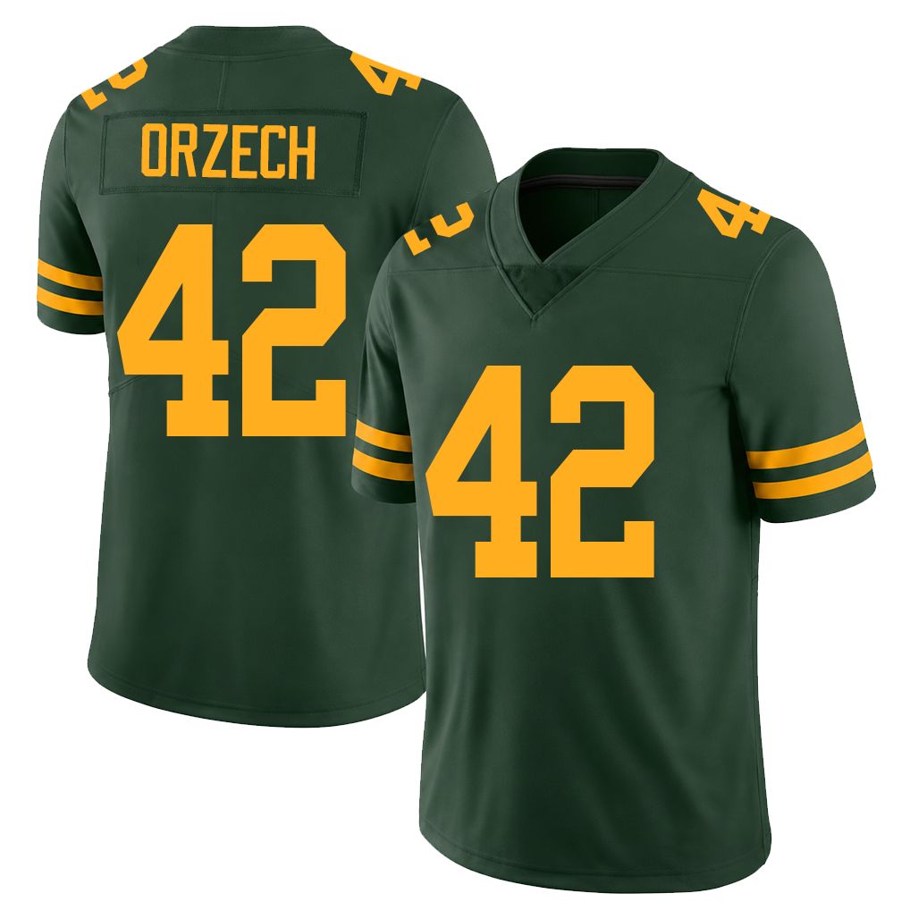 Green Bay #42 Orzech Player Football V Neck Short Sleeve Jersey Green Matthew For Men Youth Women Gift