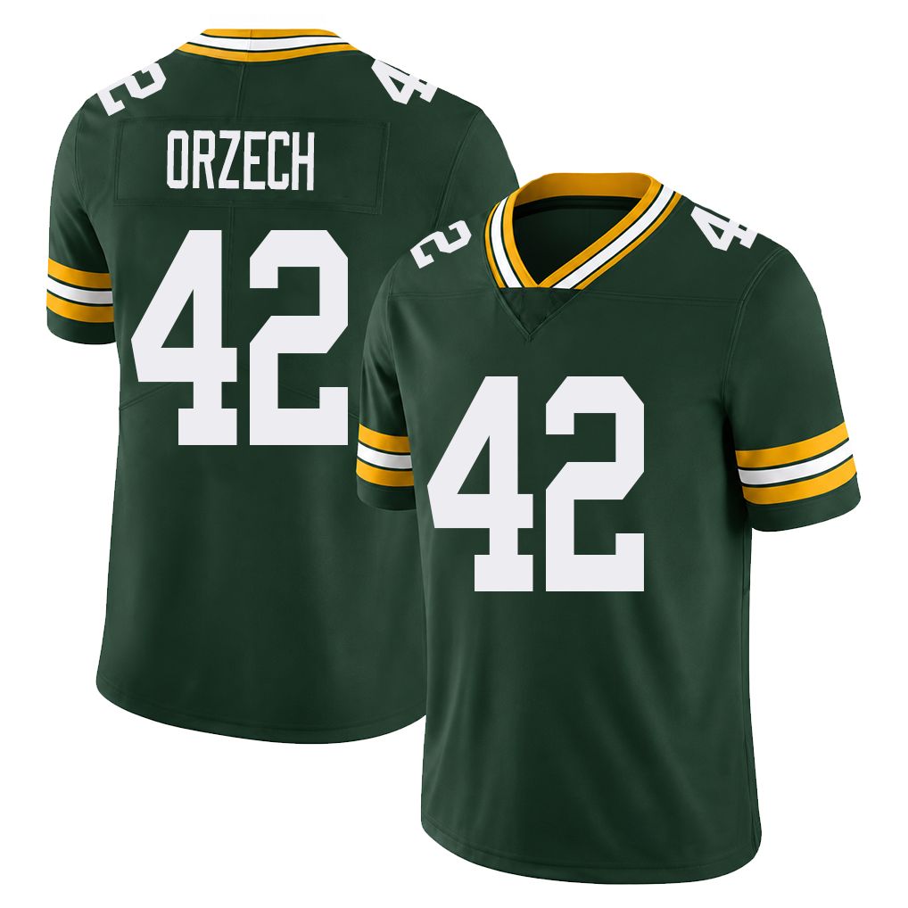 Green Bay #42 Orzech Player Football V Neck Short Sleeve Green Jersey Matthew For Men Youth Women Gift