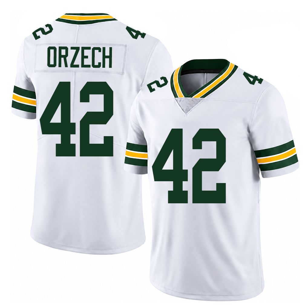 Green Bay #42 Orzech Player Football V Neck Short Sleeve White Jersey Matthew For Men Youth Women Gift