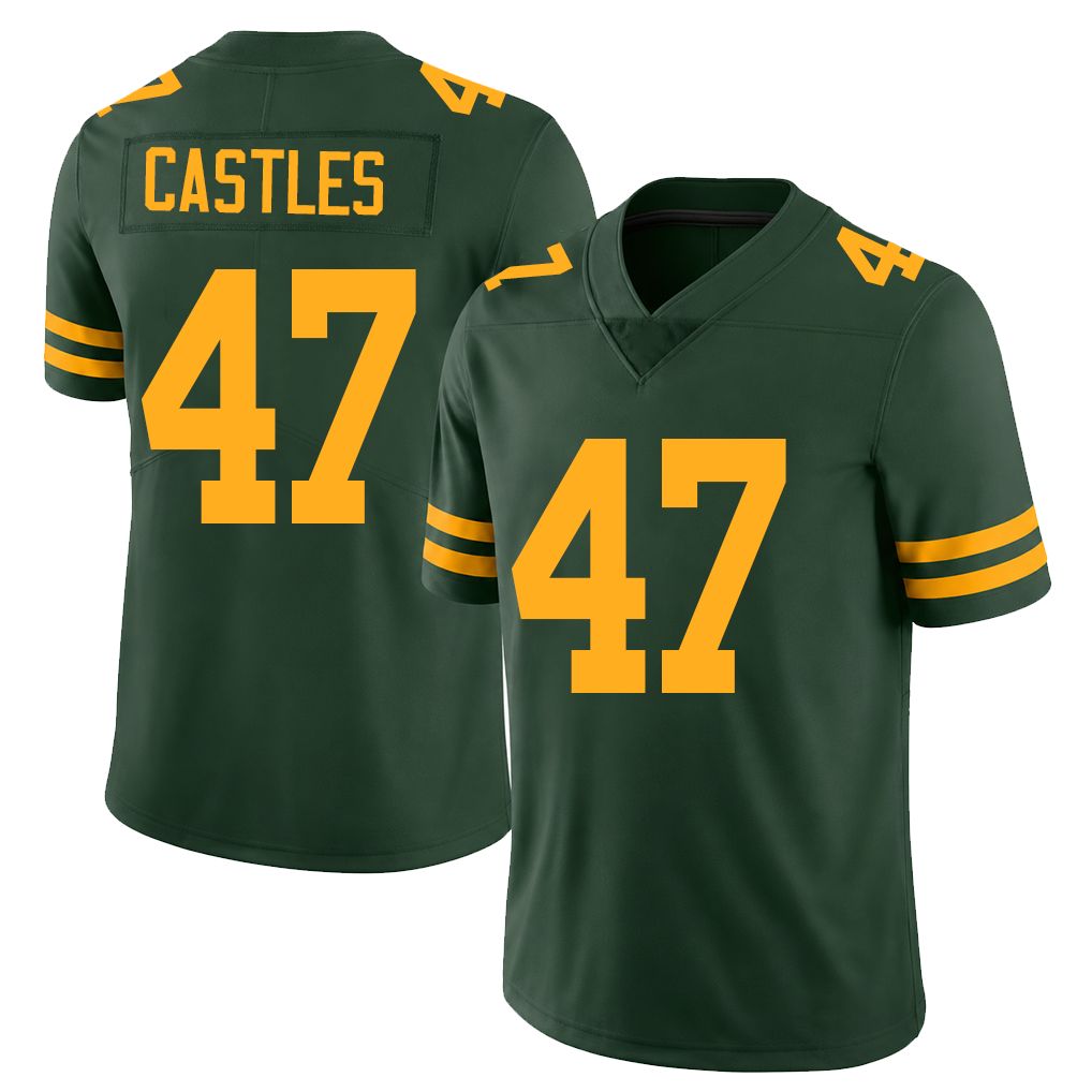 Green Bay #47 Castles Player Football V Neck Short Sleeve Jersey Green McCallan For Men Youth Women Gift