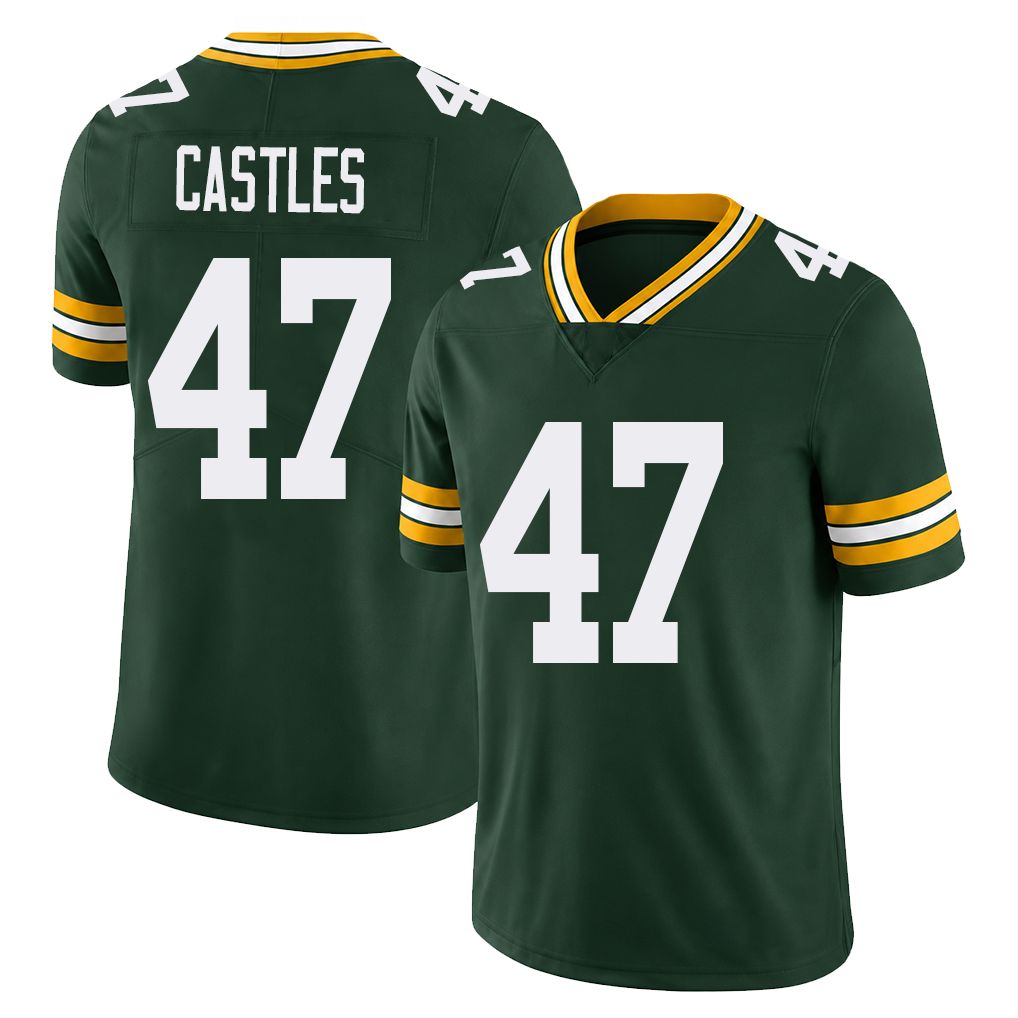 Green Bay #47 Castles Player Football V Neck Short Sleeve Green Jersey McCallan For Men Youth Women Gift