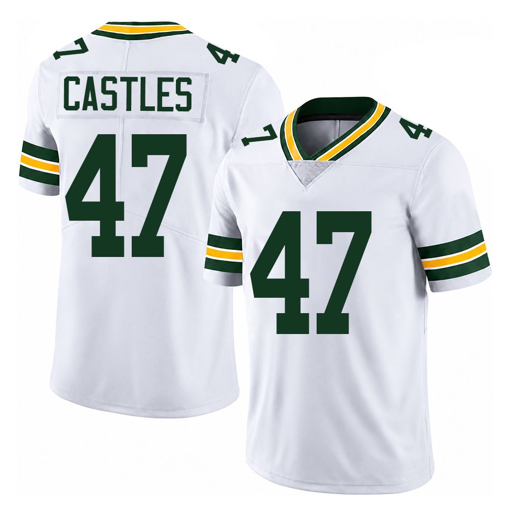 Green Bay #47 Castles Player Football V Neck Short Sleeve White Jersey McCallan For Men Youth Women Gift