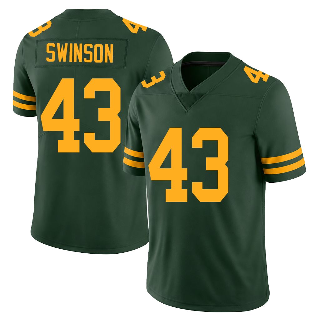 Green Bay #43 Swinson Player Football V Neck Short Sleeve Jersey Green Messiah For Men Youth Women Gift