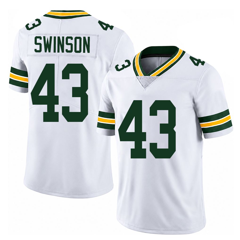 Green Bay #43 Swinson Player Football V Neck Short Sleeve White Jersey Messiah For Men Youth Women Gift
