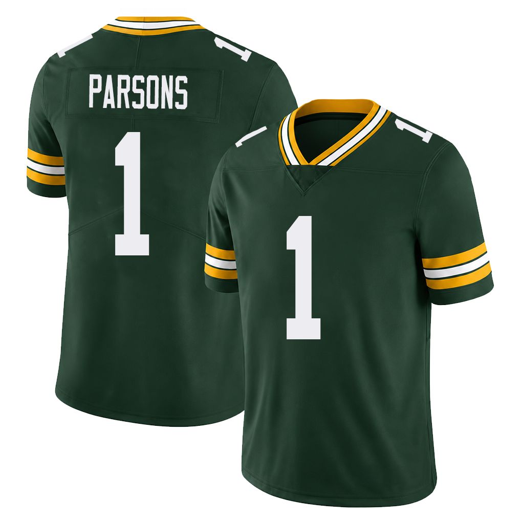 Green Bay #1 Parsons Player Football V Neck Short Sleeve Green Jersey Micah For Men Youth Women Gift