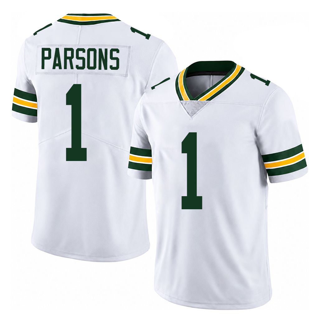 Green Bay #1 Parsons Player Football V Neck Short Sleeve White Jersey Micah For Men Youth Women Gift