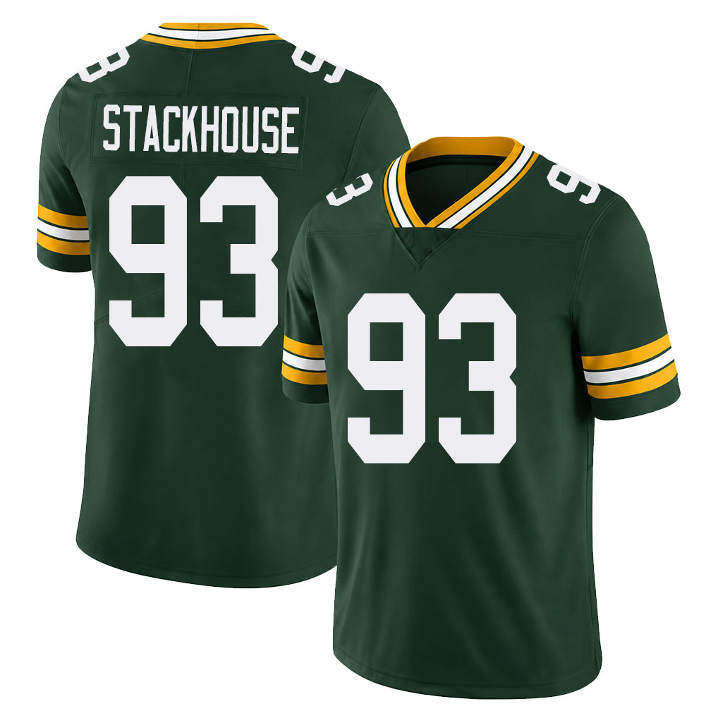 Green Bay #93 Stackhouse Player Football V Neck Short Sleeve Green Jersey Nazir For Men Youth Women Gift