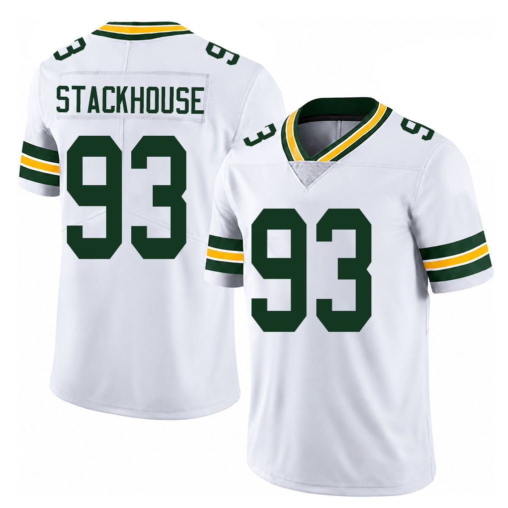 Green Bay #93 Stackhouse Player Football V Neck Short Sleeve White Jersey Nazir For Men Youth Women Gift