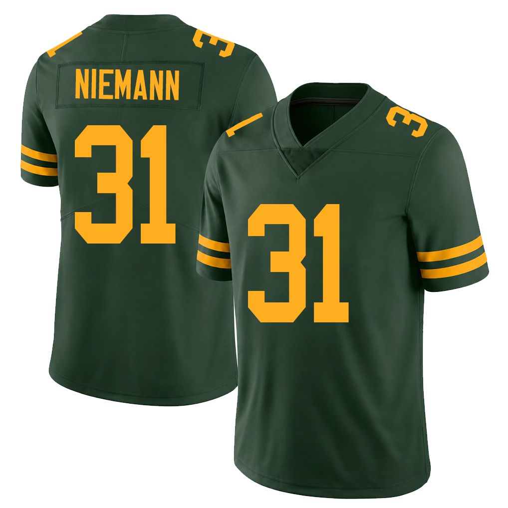 Green Bay #31 Niemann Player Football V Neck Short Sleeve Jersey Green Nick For Men Youth Women Gift
