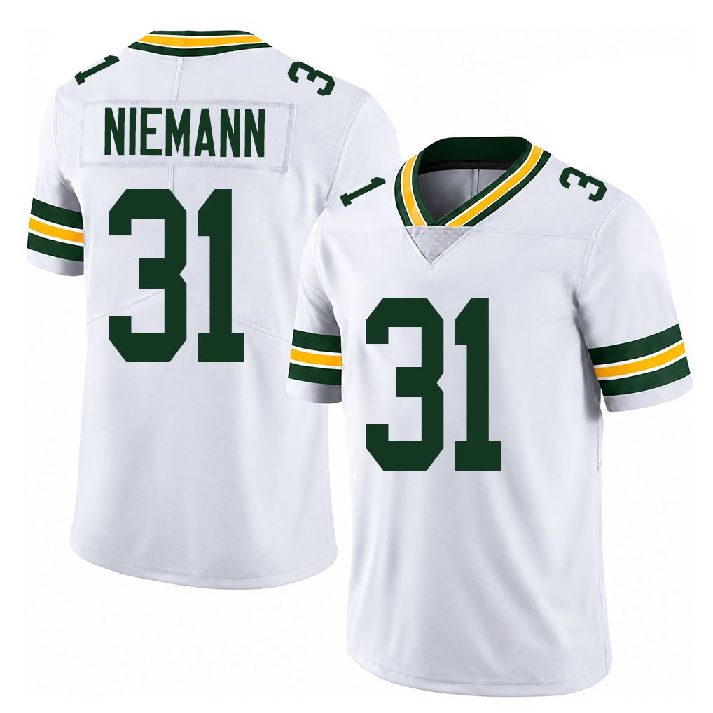 Green Bay #31 Niemann Player Football V Neck Short Sleeve White Jersey Nick For Men Youth Women Gift
