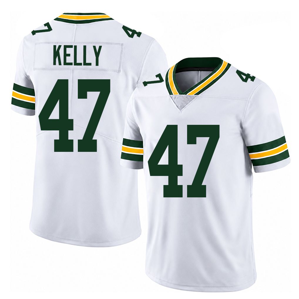 Green Bay #47 Kelly Player Football V Neck Short Sleeve White Jersey Nyjalik For Men Youth Women Gift