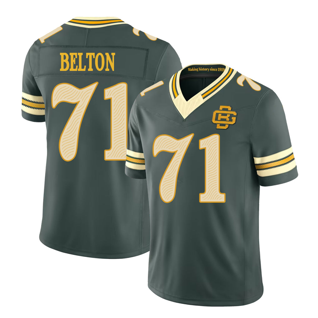 Green Bay #71 Belton Player Football V Neck Short Sleeve Green Jersey Anthony For Men Youth Women Gift