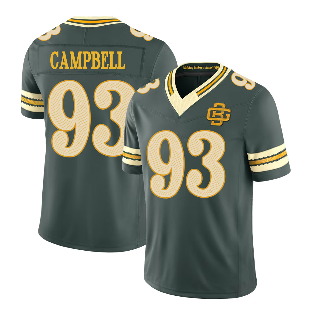 Green Bay #93 Campbell Player Football V Neck Short Sleeve Green Jersey Anthony For Men Youth Women Gift