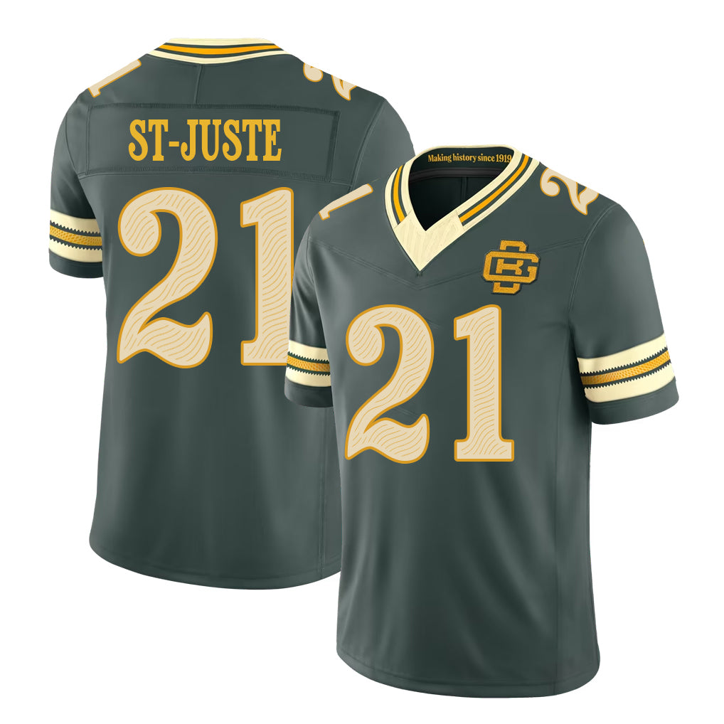 Green Bay #21 St-Juste Player Football V Neck Short Sleeve Green Jersey Benjamin For Men Youth Women Gift