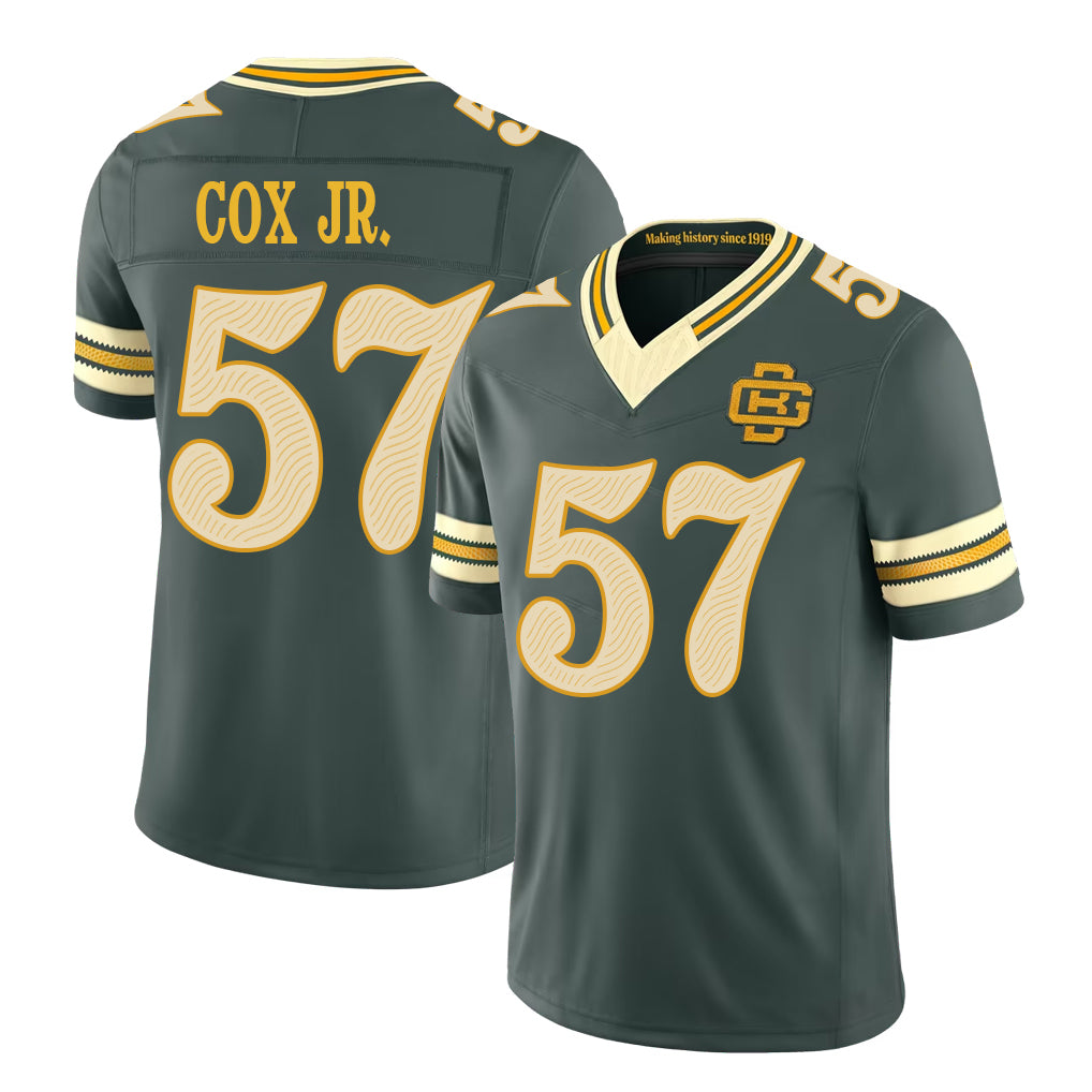 Green Bay #57 Cox Jr. Player Football V Neck Short Sleeve Green Jersey Brenton For Men Youth Women Gift