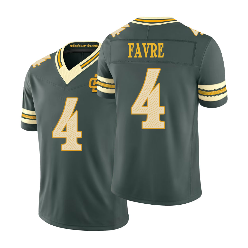 Green Bay #4 Favre Player Football V Neck Short Sleeve Green Jersey Brett For Men Youth Women Gift