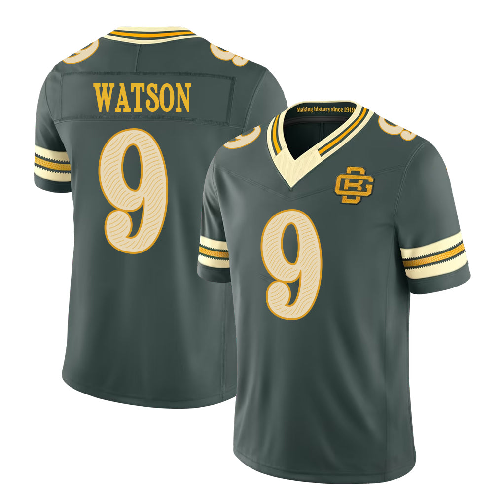 Green Bay #9 Watson Player Football V Neck Short Sleeve Green Jersey Christian For Men Youth Women Gift