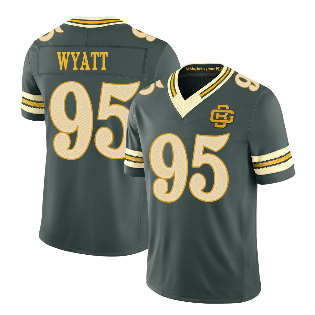 Green Bay #95 Wyatt Player Football V Neck Short Sleeve Green Jersey Devonte For Men Youth Women Gift