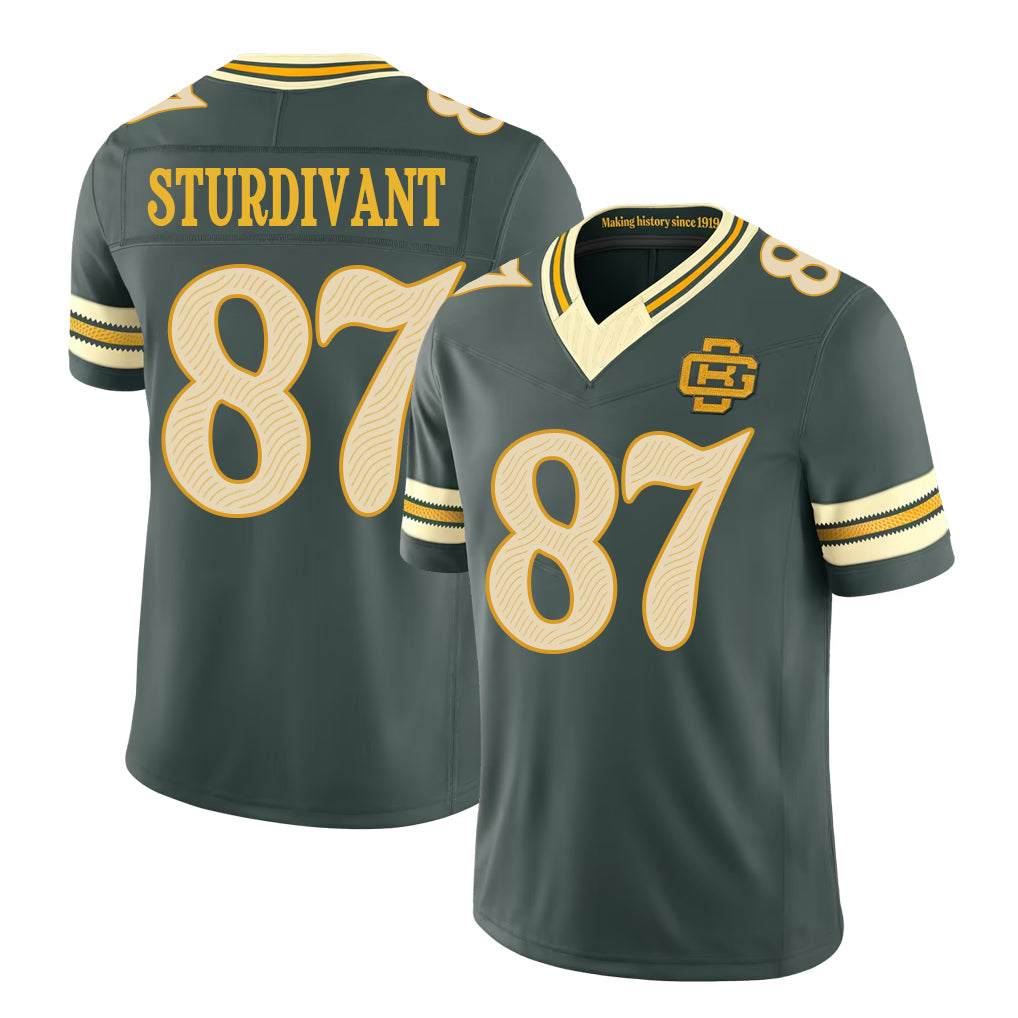 Green Bay #87 Sturdivant Sturdivant Player Football V Neck Short Sleeve Green Jersey J. Michael For Men Youth Women Gift