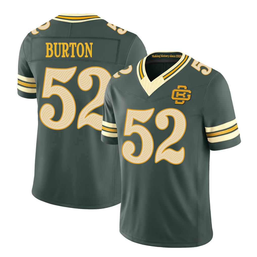 Green Bay #52 Burton Player Football V Neck Short Sleeve Green Jersey Jager For Men Youth Women Gift