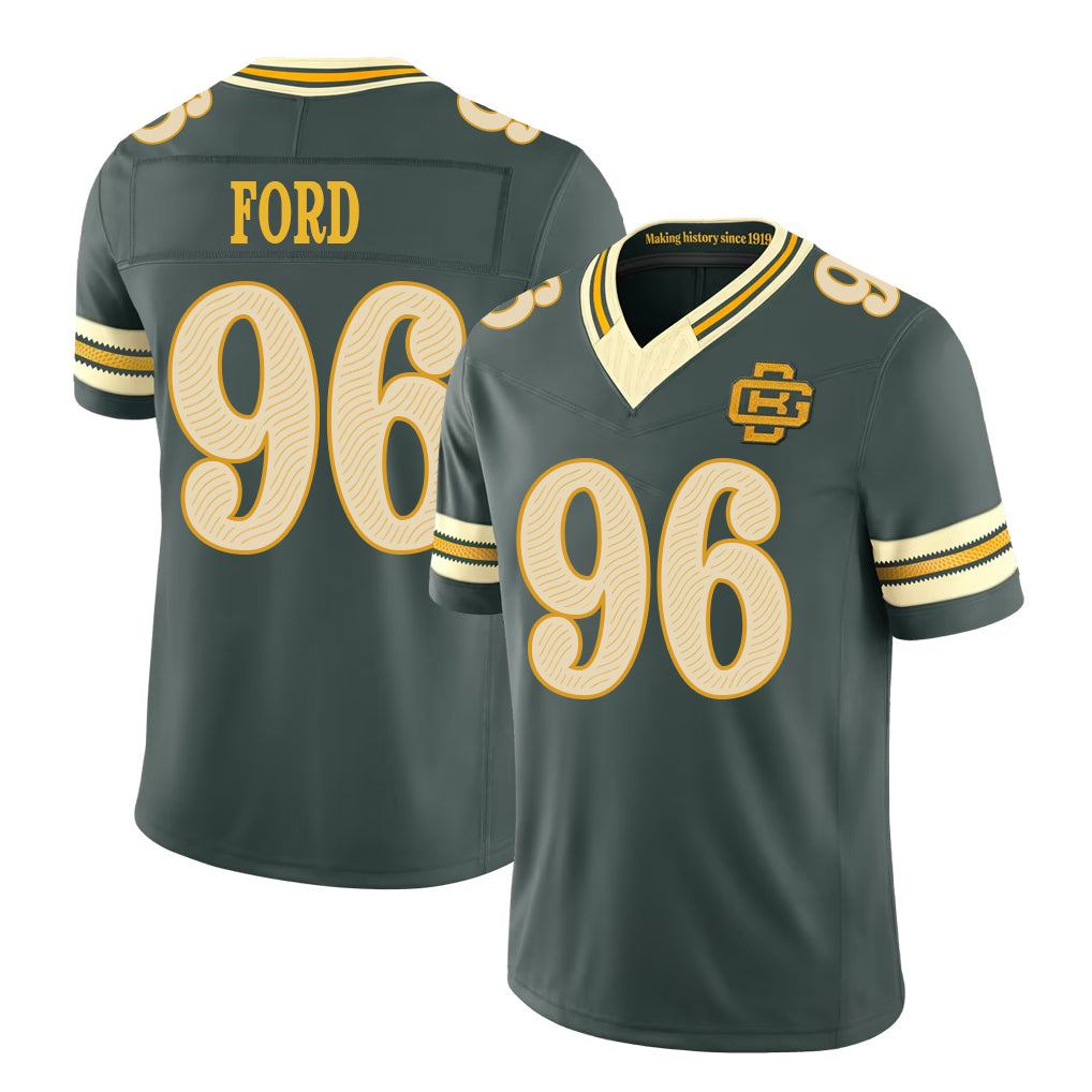 Green Bay #96 Ford Player Football V Neck Short Sleeve Green Jersey Jonathan For Men Youth Women Gift
