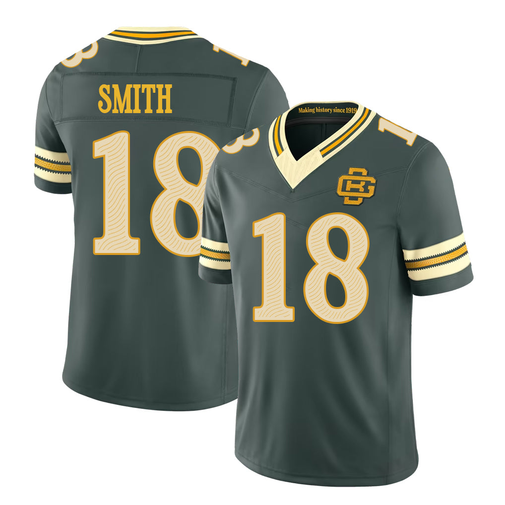 Green Bay #18 Smith Player Football V Neck Short Sleeve Green Jersey Jonnu For Men Youth Women Gift