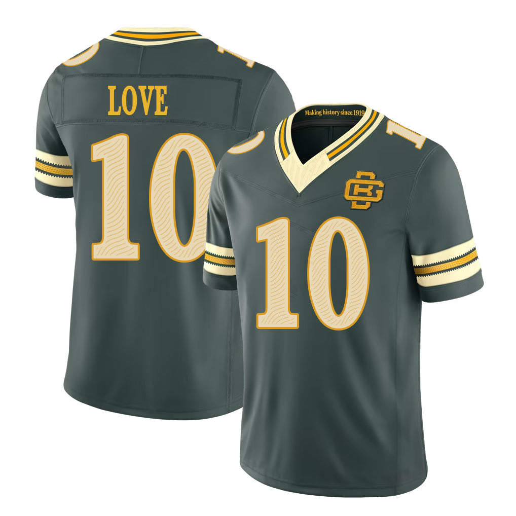 Green Bay #10 Love Player Football V Neck Short Sleeve Green Jersey Jordan For Men Youth Women Gift