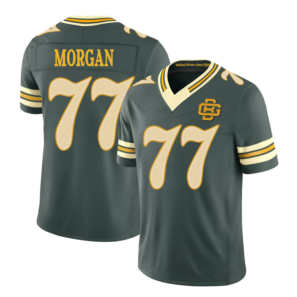 Green Bay #77 Morgan Player Football V Neck Short Sleeve Green Jersey Jordan For Men Youth Women Gift