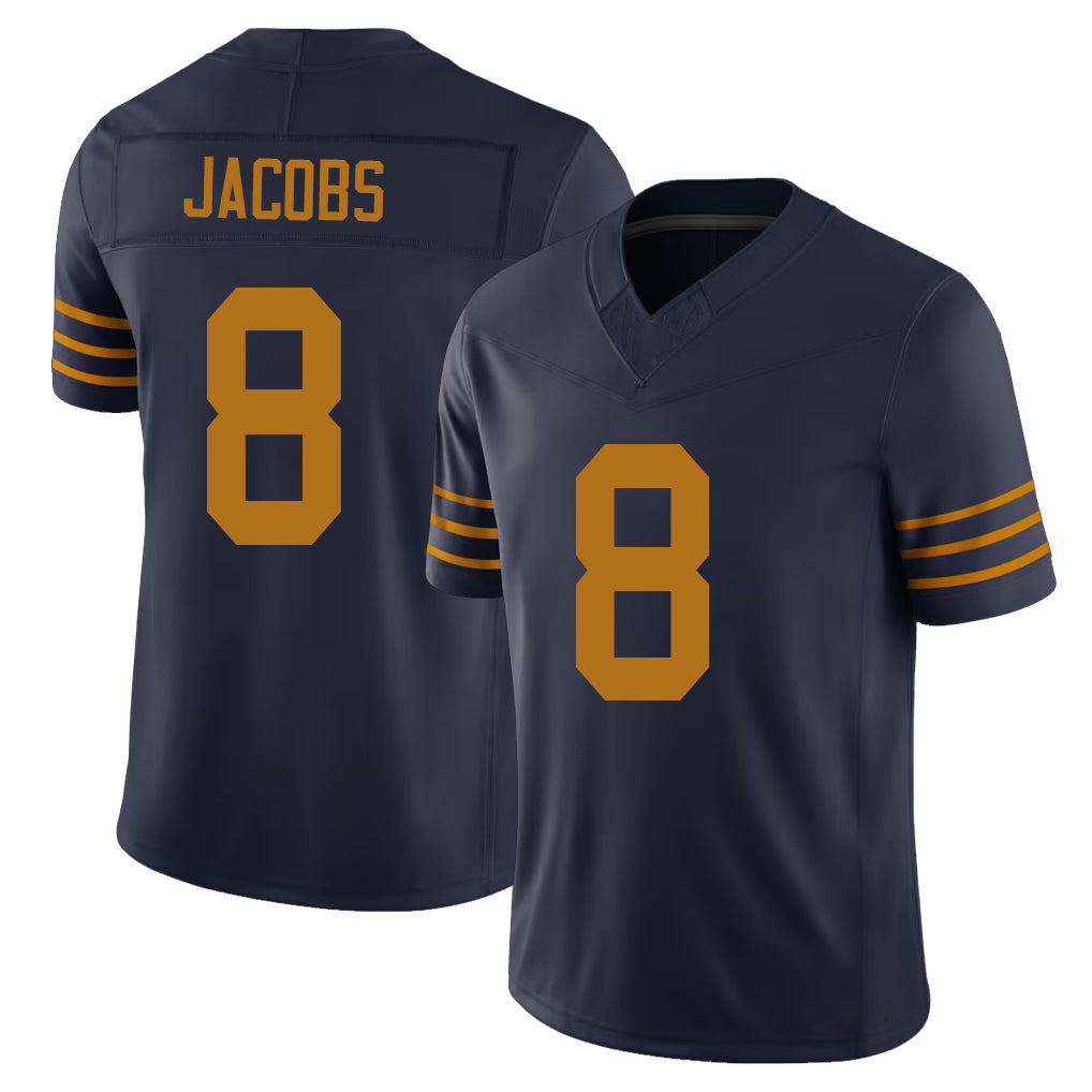 Green Bay #8 Jacobs Player Football V Neck Short Sleeve Navy Jersey Josh For Men Youth Women Gift