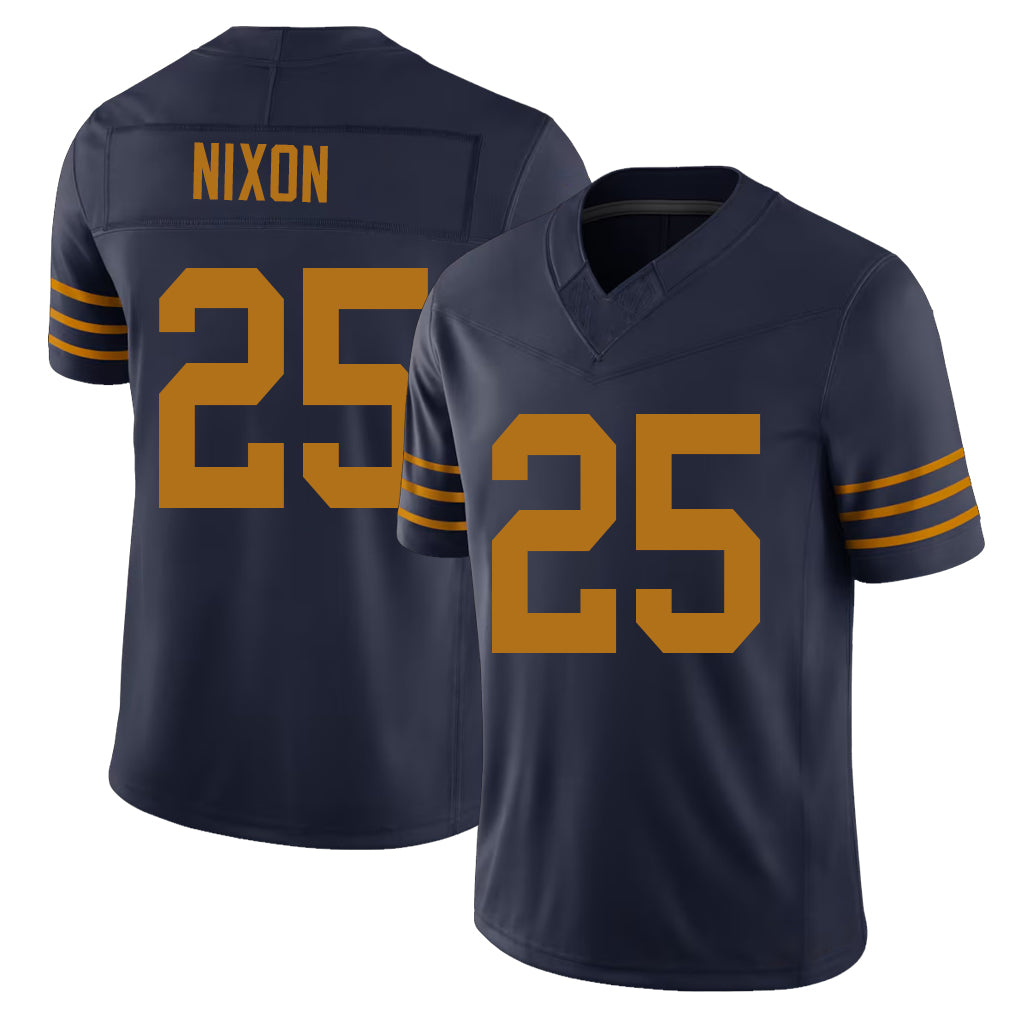 Green Bay #25 Nixon Player Football V Neck Short Sleeve Navy Jersey Keisean For Men Youth Women Gift